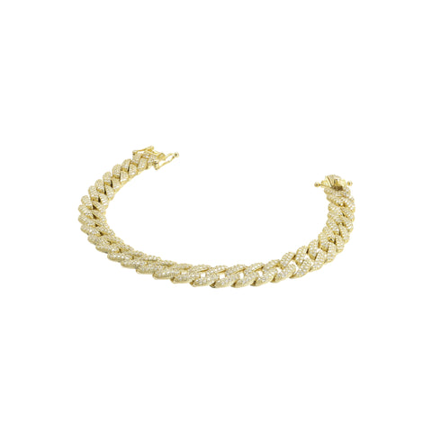 Pulsera eslabon ancho en plata con baño de oro amarillo 14K con zirconia