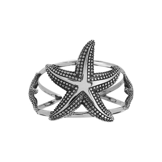 Brazalete estrella de mar acabado oxidado en plata de ley