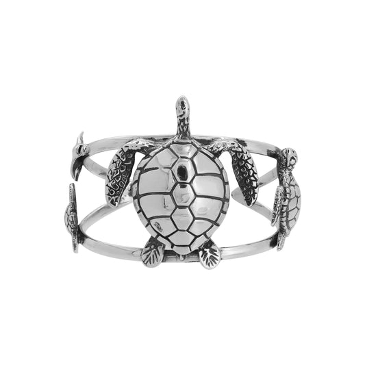 Brazalete tortuga de mar acabado oxidado en plata de ley