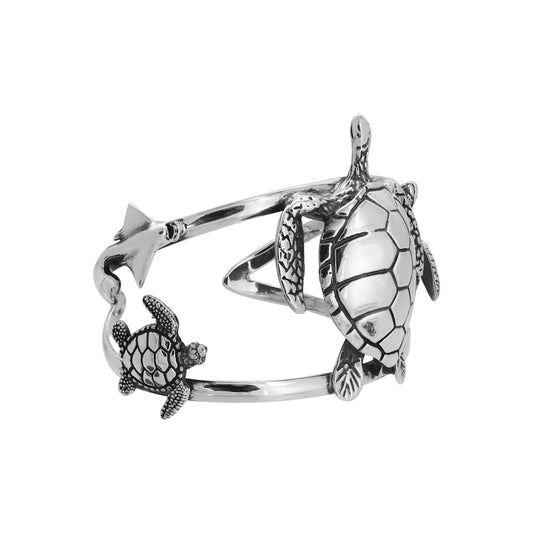 Brazalete tortuga de mar acabado oxidado en plata de ley
