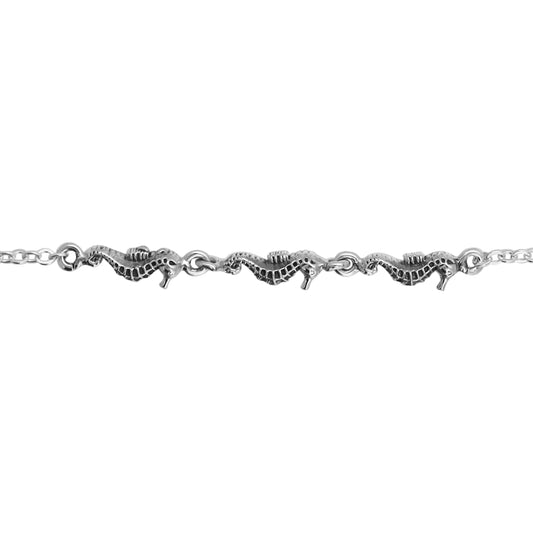 Pulsera caballito de mar en plata de ley acabado oxidado