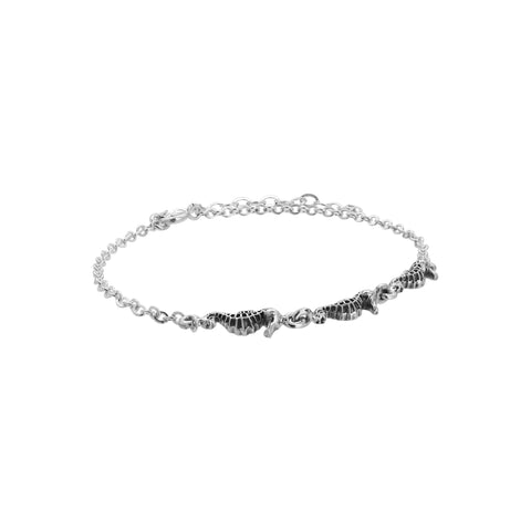 Pulsera caballito de mar en plata de ley acabado oxidado