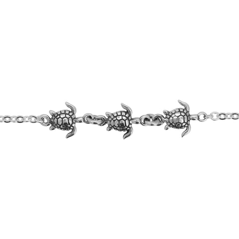 Pulsera tortuga de mar mini en plata de ley con terminado vintage