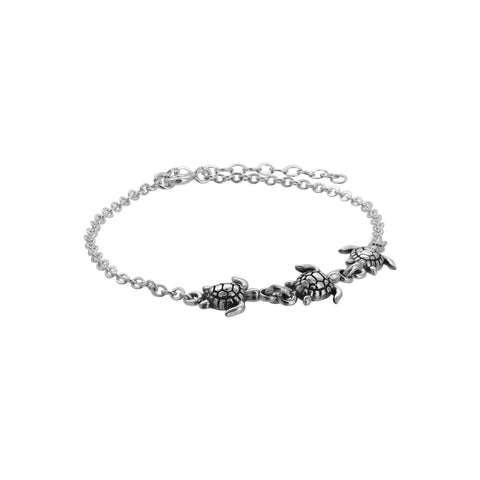 Pulsera tortuga de mar mini en plata de ley con terminado vintage