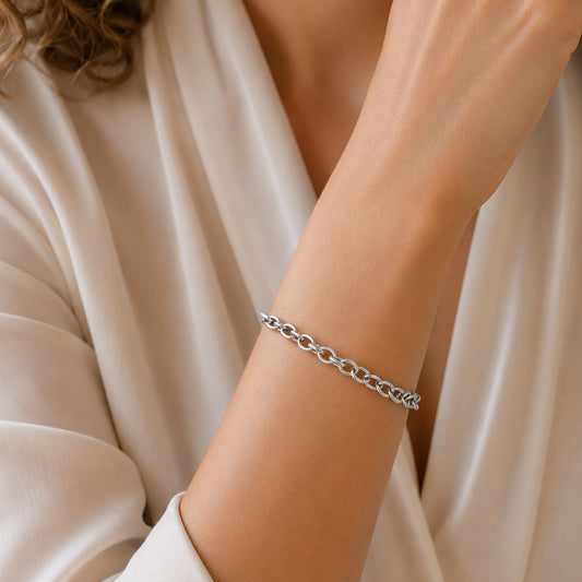 Pulsera eslabones redondos en plata de ley