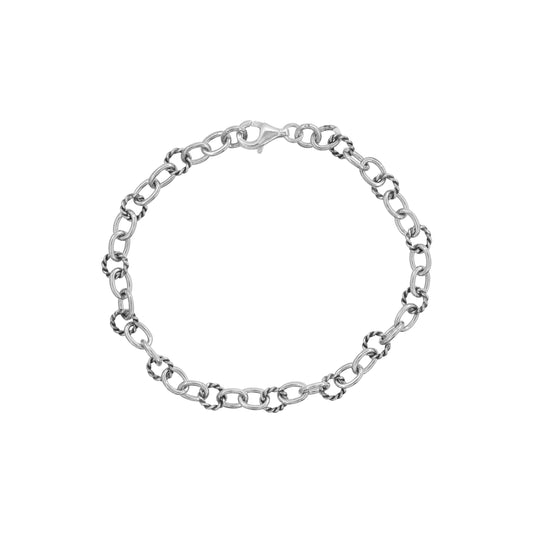 Pulsera de argollas ovaladas y redondas en plata de ley