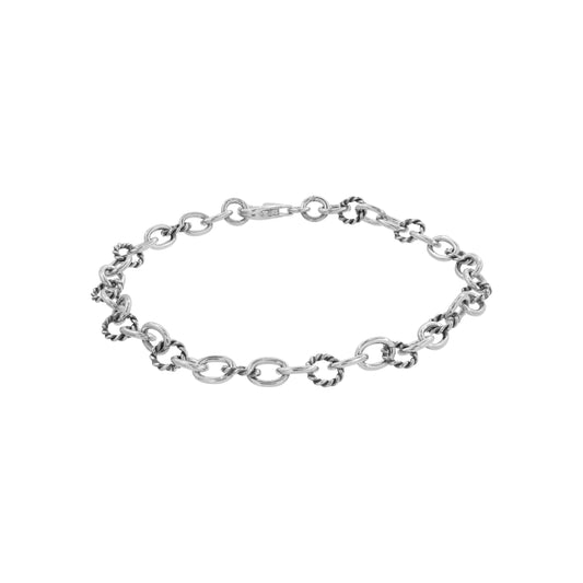 Pulsera de argollas ovaladas y redondas en plata de ley