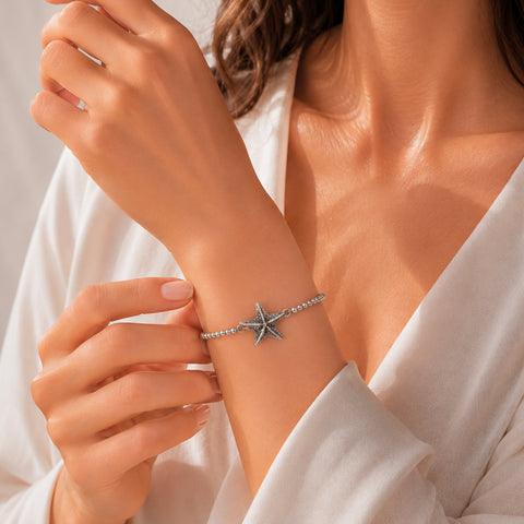 Pulsera ajustable castilla 3mm con estrella de mar en plata de ley