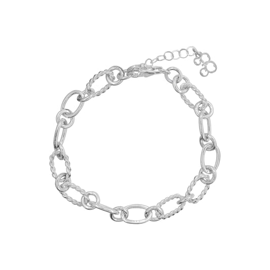Pulsera de eslabones liso y torzal en plata de ley