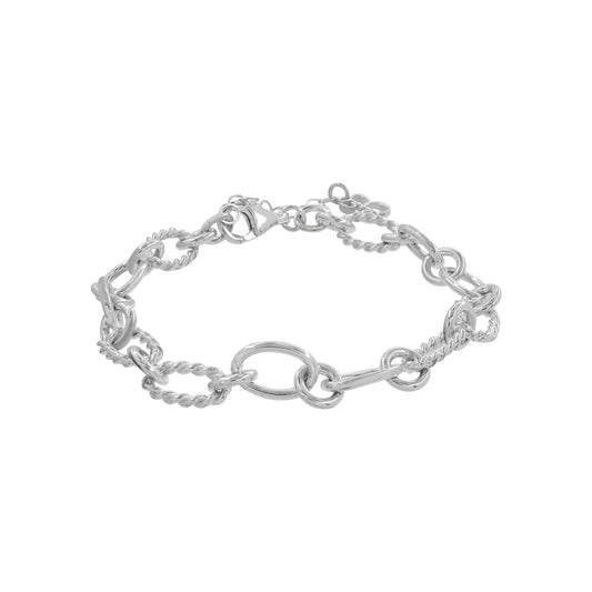 Pulsera de eslabones liso y torzal en plata de ley
