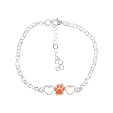 Pulsera de huella y corazón naranja en plata de ley .925