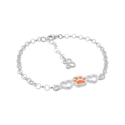 Pulsera de huella y corazón naranja en plata de ley .925