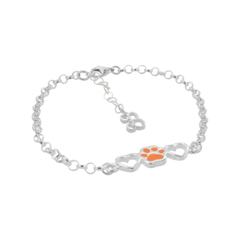 Pulsera de huella y corazón naranja en plata de ley .925