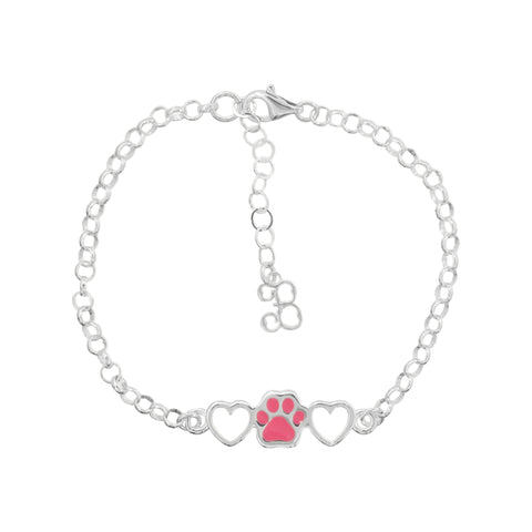 Pulsera de huella y corazón rosa en plata de ley .925