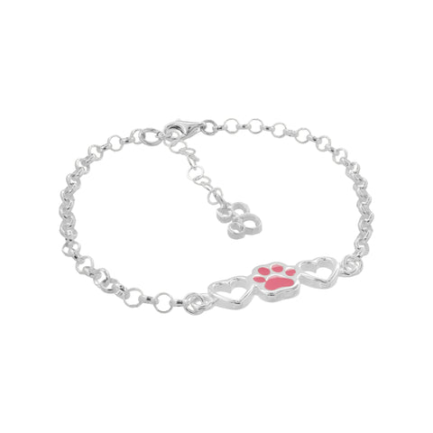 Pulsera de huella y corazón rosa en plata de ley .925