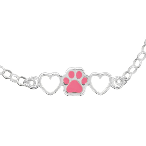 Pulsera de huella y corazón rosa en plata de ley .925