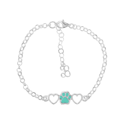 Pulsera de huella y corazón azul en plata de ley .925