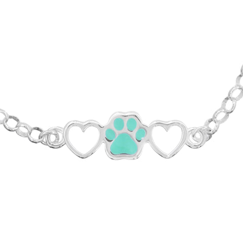 Pulsera de huella y corazón azul en plata de ley .925