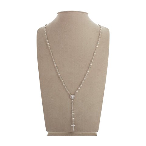Rosario de casquilla 4mm con cruz lisa en plata de ley