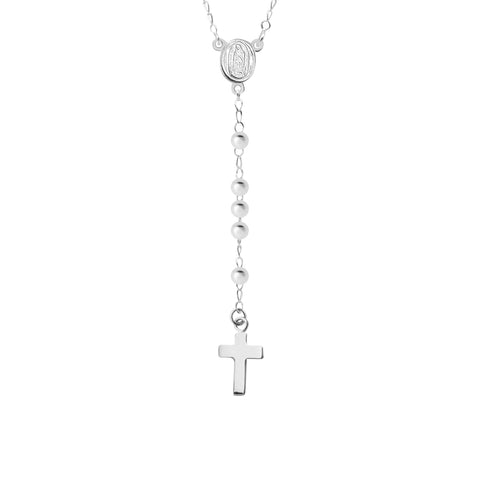 Rosario de casquilla 4mm con cruz lisa en plata de ley