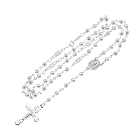Rosario con casquilla 4 mm con medalla de la virgen y crucifijo en plata .925