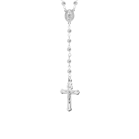 Rosario con casquilla 4 mm con medalla de la virgen y crucifijo en plata .925