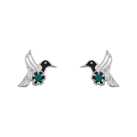 Aretes de Colibrí con piedra esmeralda en plata de ley .925