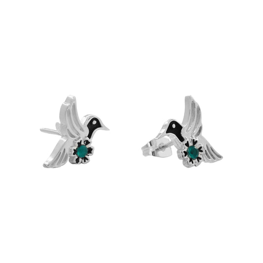 Aretes de Colibrí con piedra esmeralda en plata de ley .925