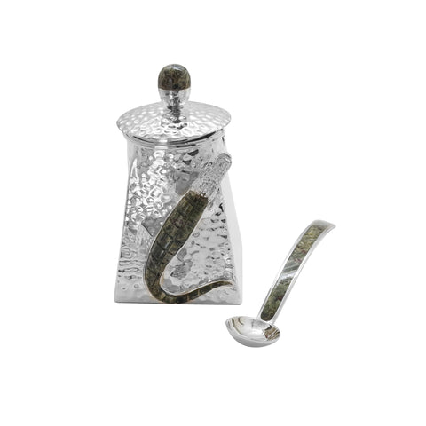 Juego de cremera y azucarera cocodrilo en baño de plata