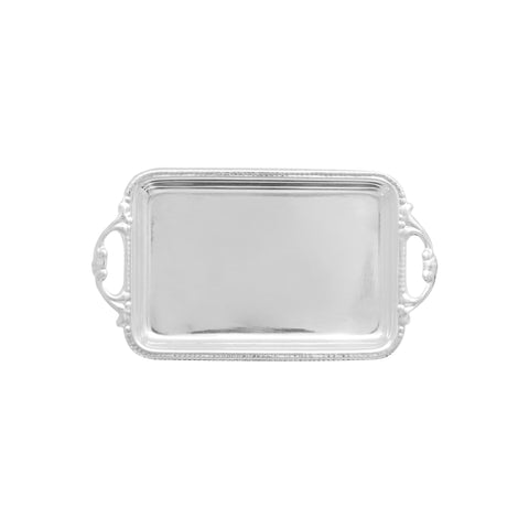 Charola rectangular con asas para bolo en baño de plata