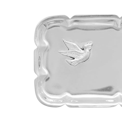 Charola con paloma para bolo en baño de plata