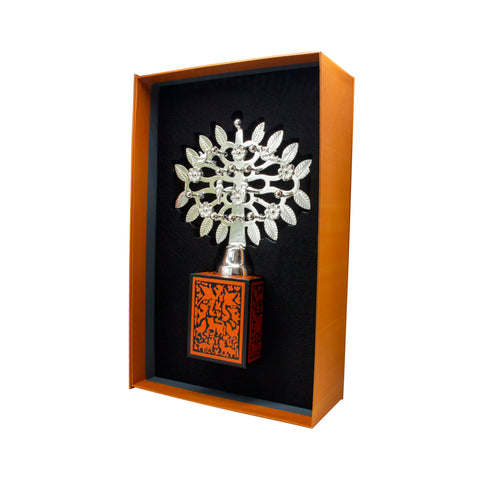 Árbol de la vida plateado base naranja