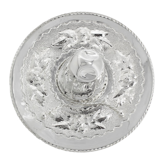Sombrero de charro coleccionable con detalle de rosas en baño de plata (grande)
