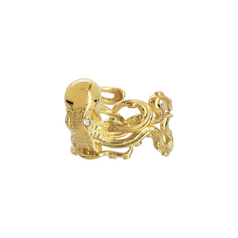 Anillo Pulpo oro 14k con diamantes