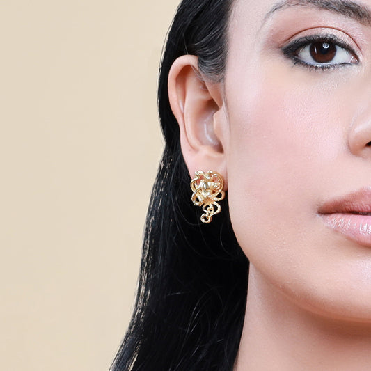 Aretes Pulpo oro 14k con diamantes