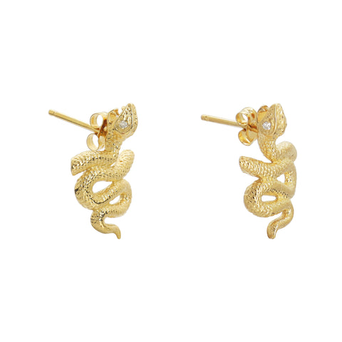 Aretes Serpiente oro 14k con diamantes