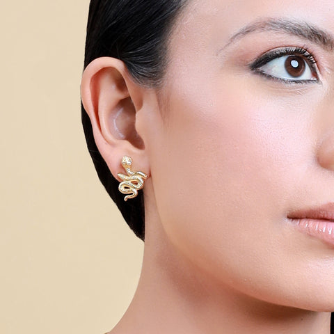 Aretes Serpiente oro 14k con diamantes