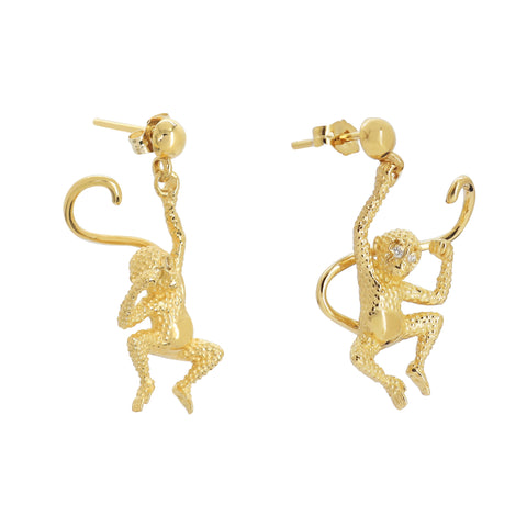 Aretes Chango oro 14k con diamantes