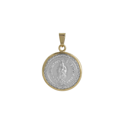 Medalla Virgen en plata con bisel de oro 14K