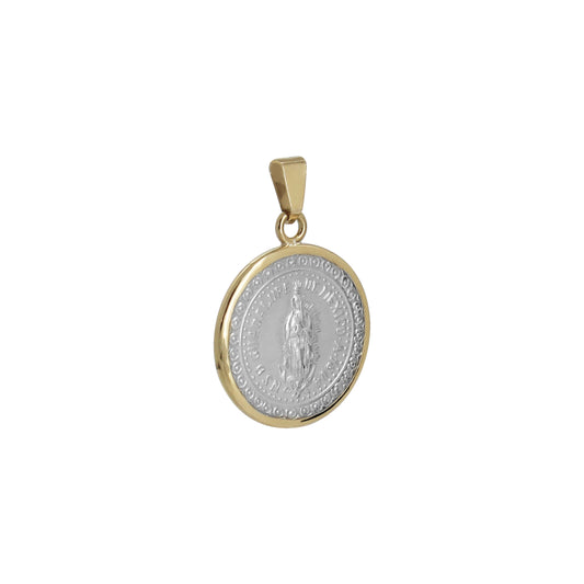 Medalla Virgen en plata con bisel de oro 14K