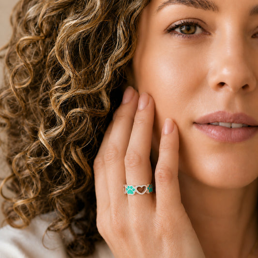 Anillo de corazón y huella azul en plata de ley .925