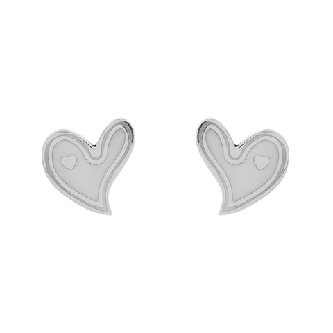 Aretes corazón dispar en plata de ley
