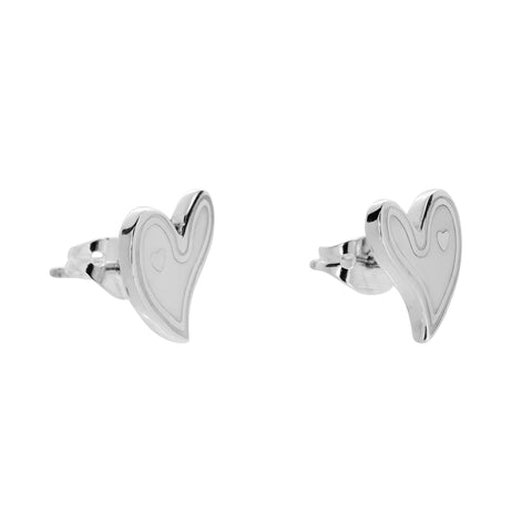 Aretes corazón dispar en plata de ley
