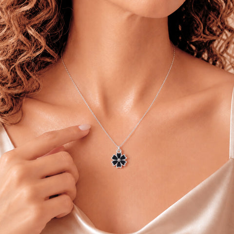 Collar de flor pintada en plata de ley .925