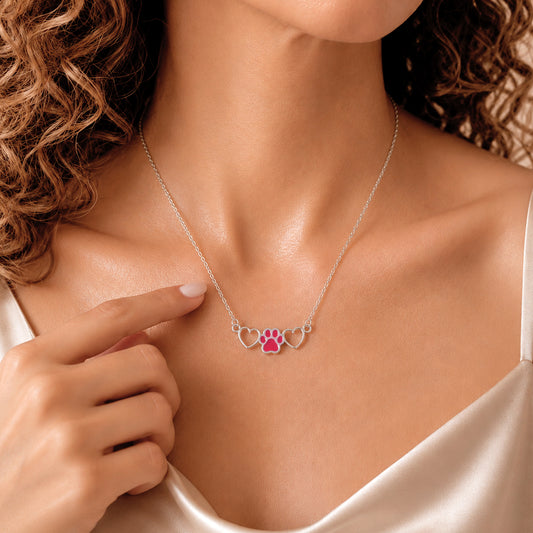 Collar de corazón con huella rosa en plata de ley .925